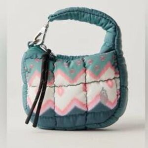 Free People Quilted Mini Hobo Bag in Teal, Pink & White